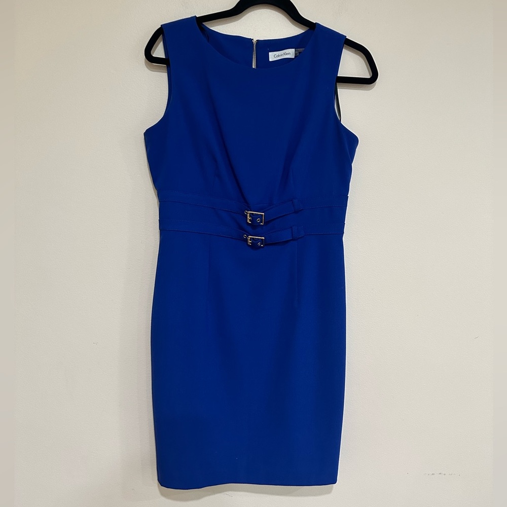 Calvin Klein Royal Blue Sleeveless Midi Sheath Dress